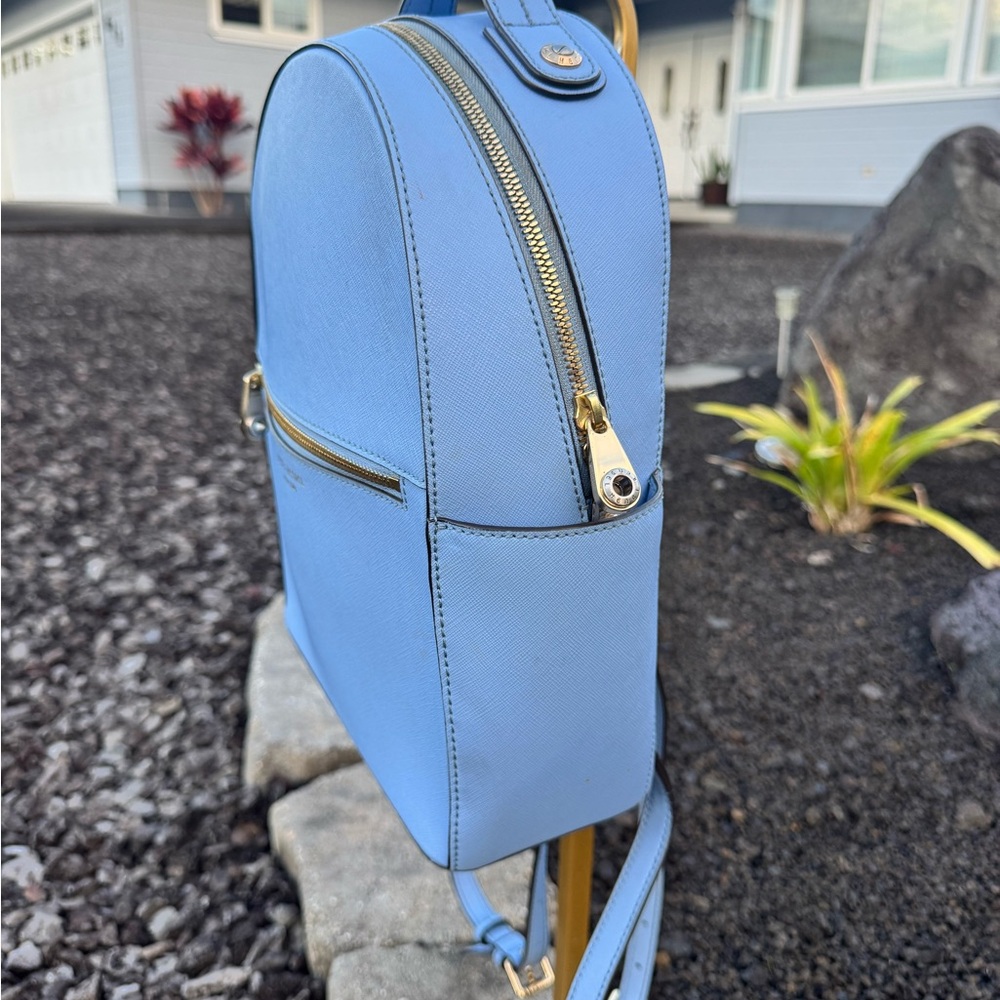 Henri Bendel Blue Saffiano Leather Backpack Gold Hardware - Picture 5 of 14